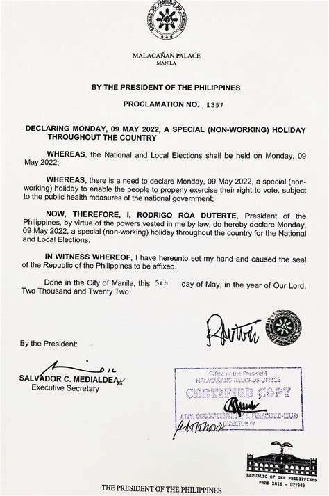 Proclamation No. 1335 .